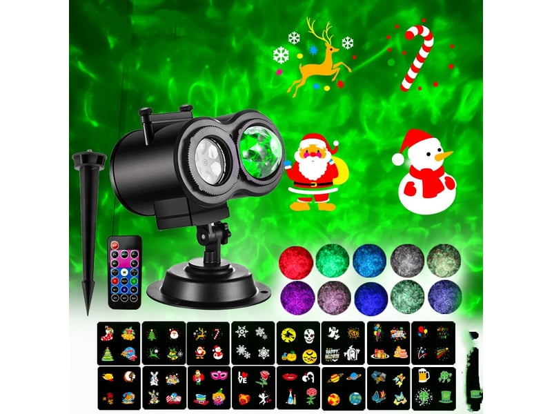Projecteur noel exterieur intérieur avec 12 diapositives 10 couleurs effet de vague d'ea - Conforama B
