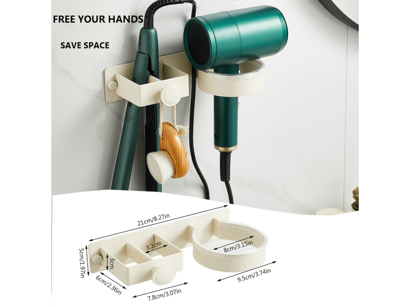 Support pour sèche-cheveux, sans perçage, convient pour salle de bain, chambre, hôtel, blanc crème - Conforama B