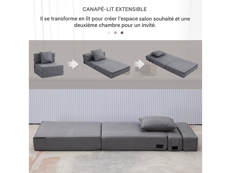  Fauteuil convertible 1 place en tissu gris foncé 70 x 70 x 61 cm  - Conforama D