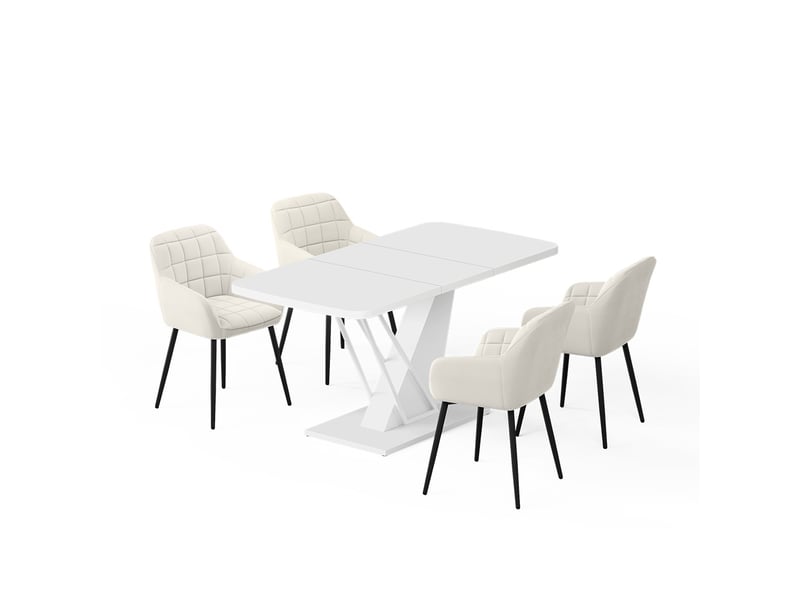  Vicco ensemble de table à manger, blanc, 120x80cm avec 4 chaises de salle à manger  - Conforama A