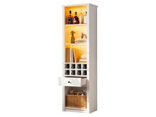 Vitrine d'exposition - 55x40x200cm - colonne haute avec led rgb connectée, range-bouteilles 8 casiers & tiroir - blanc
