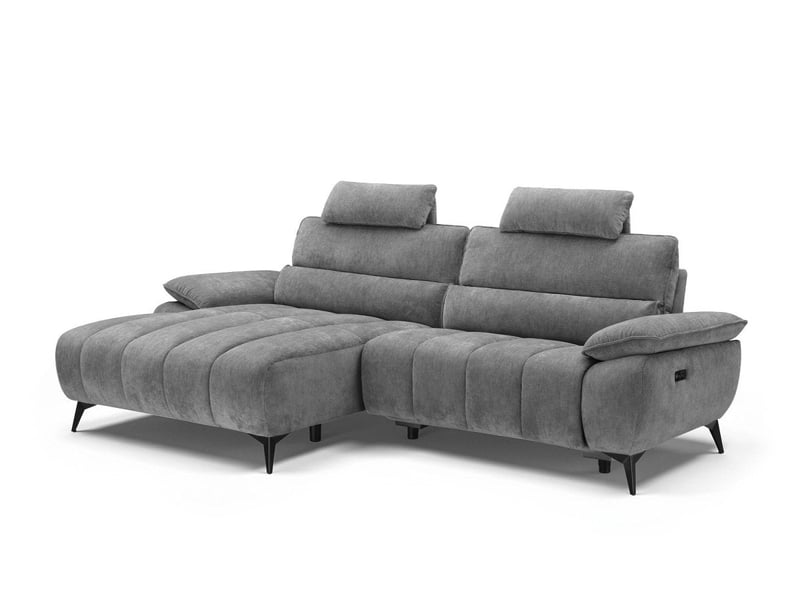 Canapé d'angle relax électrique en velours chiné gris lyana - angle gauche - Conforama D
