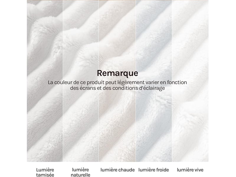  Plaid polaire en flanelle côtelée,220x240 cm, blanc, 350 gm², moelleux, léger, couverture pour 4 saisons  - Conforama C