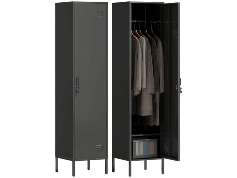 Armoire vestiaire métallique noire avec serrure et tringle à vêtements pour maison ou bureau - Conforama A