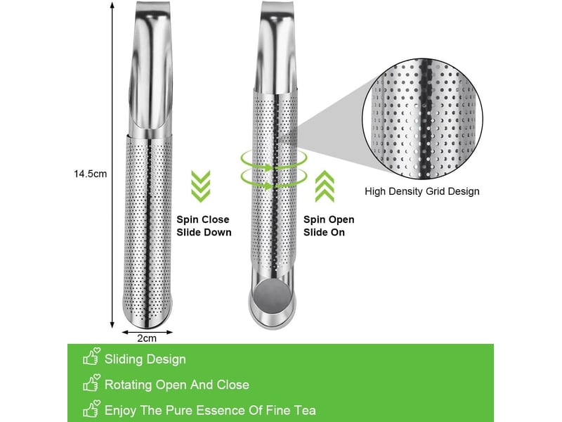 Lot de 2 tubes infuseurs en acier inoxydable, passoire à épices en acier inoxydable, filtre à thé et couvercle universel, compatible avec théière, mug QA003886 - Conforama B