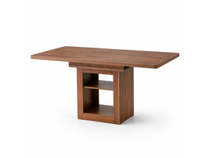 Table à manger extensible - plateau mdf noyer - rangement intégré - rails métal silencieux - coins arrondis - capacité 8 personnes - noyer