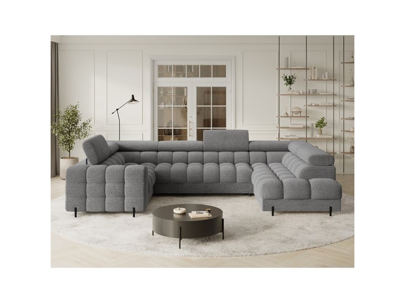  Canapé panoramique convertible factory 3 places gris chiné – angle droit avec coffre  - Conforama E