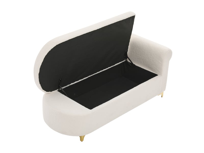  Méridienne avec rangement et 2 coussins - - dossier ondulé, pieds métal, tissu teddy - blanc cassé  - Conforama A