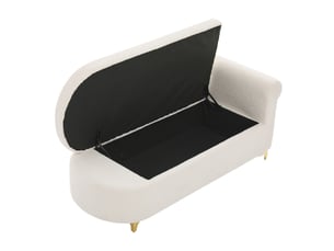 Méridienne avec rangement et 2 coussins - - dossier ondulé, pieds métal, tissu teddy - blanc cassé