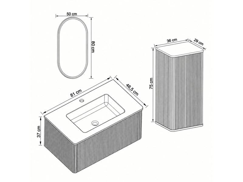Ensemble meuble vasque suspendu 80 cm avec miroir led ovale - Conforama C