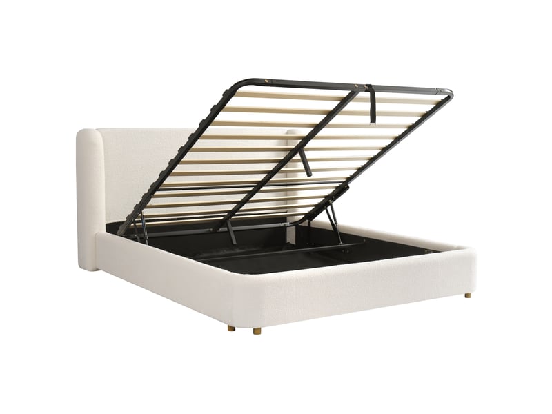  Lit coffre bouclé beige avec tête de lit enveloppante 140 x 200 cm Fay Lum - Conforama R