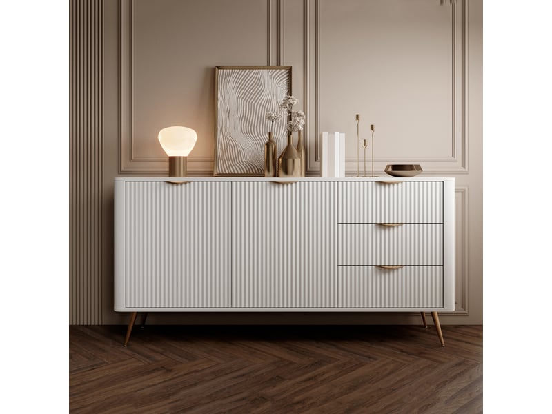  Crédence halilala, buffet 3 tiroirs, 163x38x81h cm blanc Halilala - Conforama B
