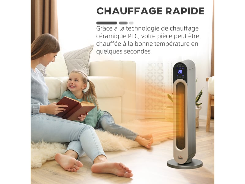  Chauffage soufflant oscillant 11002200 w - mini radiateur céramique ptc - télécommande incluse - chauffage d'appoint noir  - Conforama E