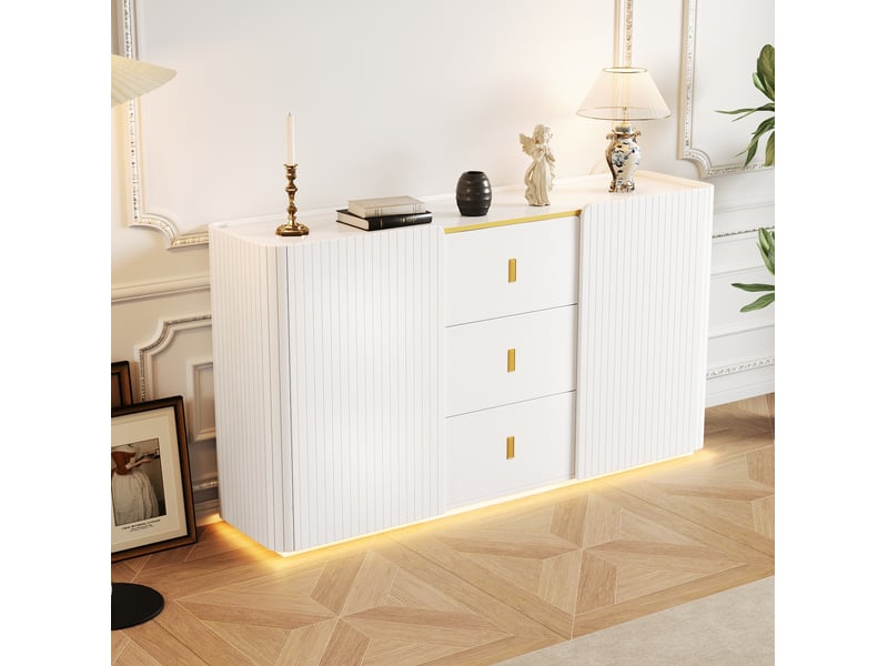  Buffet avec éclairage led, 2 portes et 3 tiroirs, 150 cm evryae  - Conforama D
