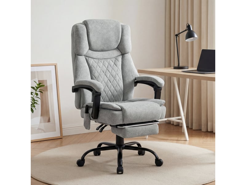  Fauteuil de bureau massant à dossier haut avec fonction vibration et chauffage, dossier réglable, repose-pieds, télécommande, gris  - Conforama D