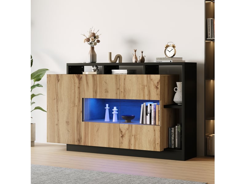  Sideboard led couleur bois en mdf avec éclairage rgb bluetooth - 140 x 44 x 94 cm  - Conforama C