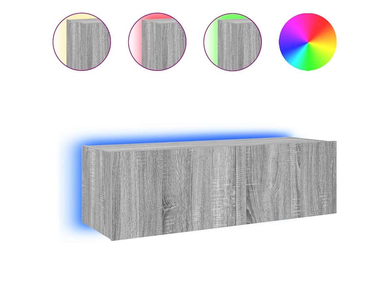  Meuble tv - banc tv - meuble de rangement mural avec lumières led sonoma gris 100x35x31 cm  - Conforama A