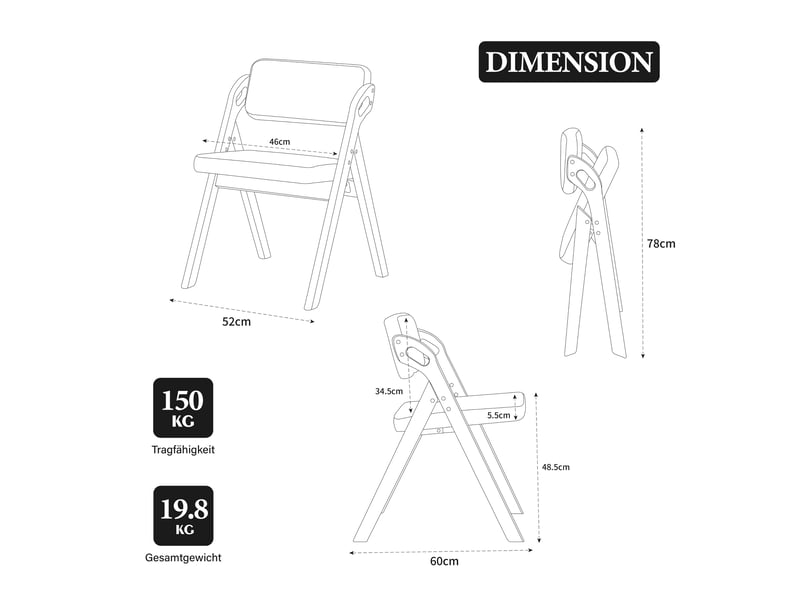  Chaise pliante en bois massif hetre rembourree empilable lot de 2 pour cuisine bureau mariage  - Conforama C
