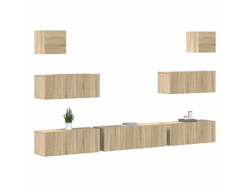  Ensemble de meubles tv - banc tv - meuble de rangement 7 pcs chêne sonoma bois d'ingénierie  - Conforama C