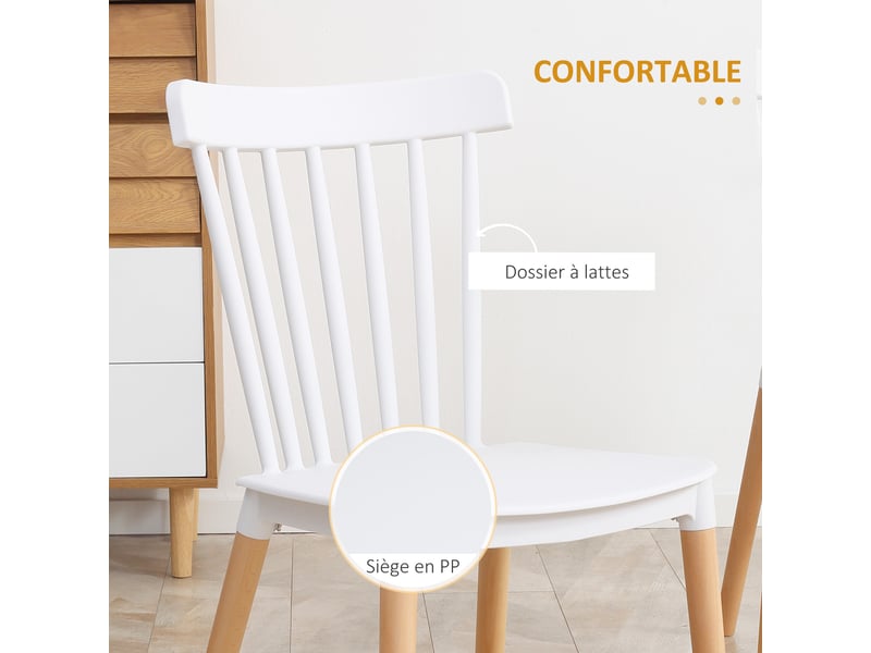  Lot de 4 chaises style scandinave dossier haut assise en polypropylène pieds en hêtre 48 x 52,5 x 83 cm blanc  - Conforama E
