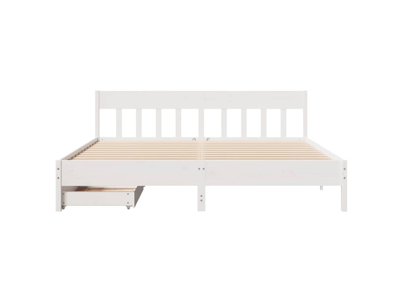  Lit double- lit adulte -  cadre de lit sans matelas blanc 200x200 cm bois massif de pin  - Conforama C