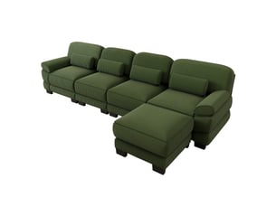 Canapé d’angle modulable 336 cm 4 places avec pouf, design carré épuré, base et accoudoirs à matelassage en canaux, velours côtelé, vert