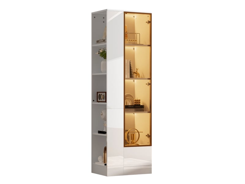  Vitrine led réglable avec tiroir - lpospi - porte vitrée, verre, panneaux de particules blanc, 50 × 35 × 160 cm  - Conforama A