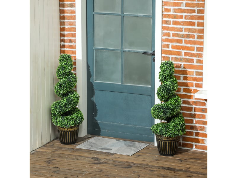  Buis spiralé, lot de 2 plantes artificielles, avec pot, 90 cm de hauteur, vert  - Conforama D