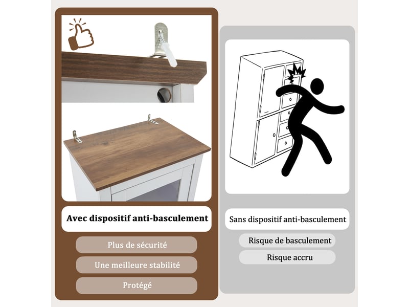  Vitrine haute 50x35x178 cm avec led usb, verre trempé, 5 compartiments, tiroir, finition blanc mat et bois naturel, meuble de rangement salon  - Conforama E