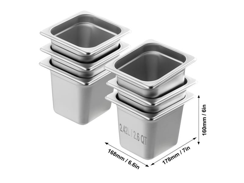  Lot de 6 poêles d'hôtel,succebuy poêles à vapeur 16 taille en inox de 0,8 mm,6 pouces de profondeur,pour usage commercial et industriel  - Conforama B