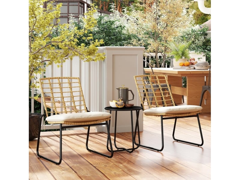  Salon de jardin 3 pièces 56x67x78 cm 2 chaises empilables avec table rotin beige et brun  - Conforama B