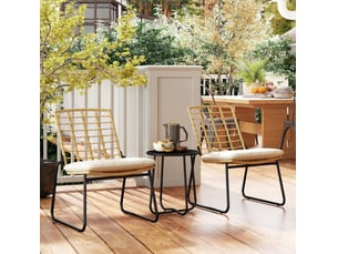 Salon de jardin 3 pièces 56x67x78 cm 2 chaises empilables avec table rotin beige et brun