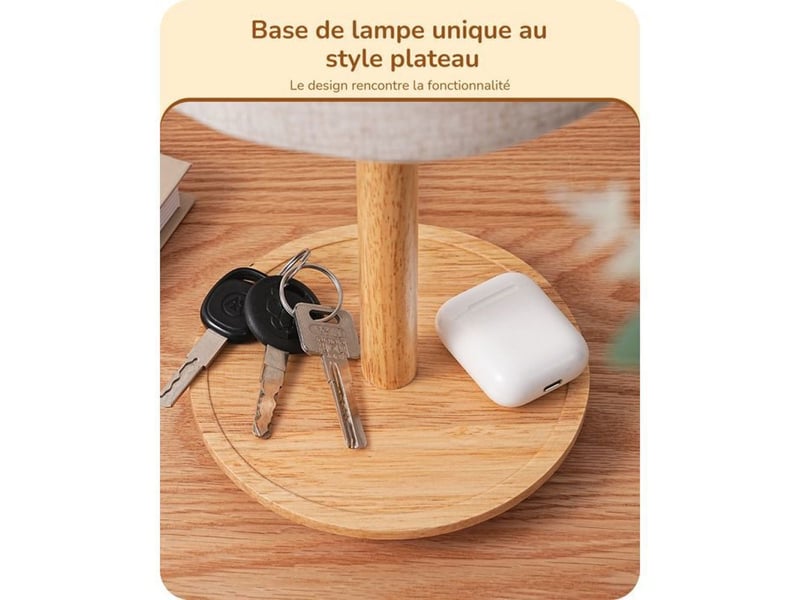  Lampe de chevet style nordique lin beige bois massif 2700k e27 4w led 370618_AACPI14108_6_DROPFR - Conforama E