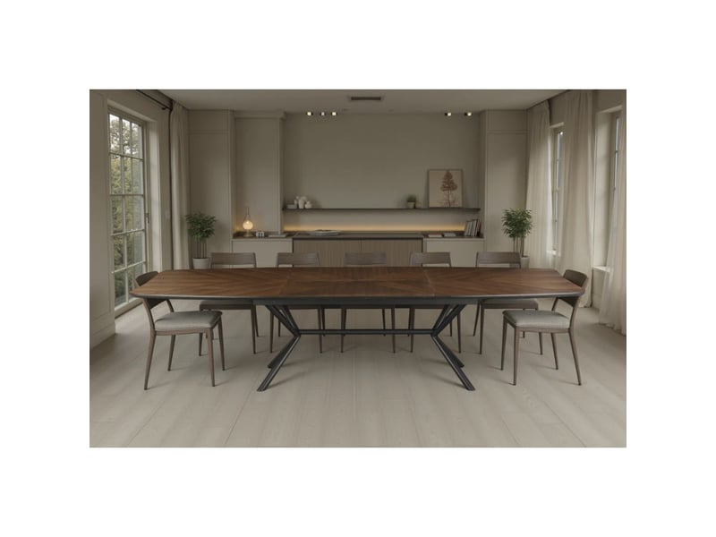  Table de salle à manger grani – mdf placage noyer et métal – 180-270 cm – extensible  - Conforama E