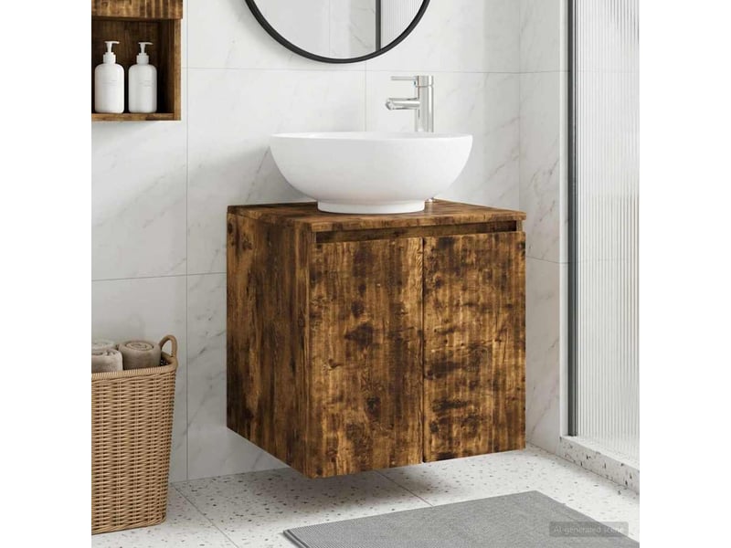 Vanité de lavabo mural, meuble de rangement chêne fumé 49.5x44.5x65 cm shl1065 - Conforama B