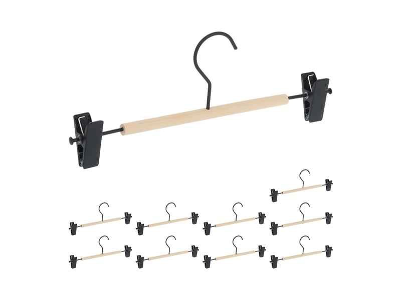  Lot de 10 cintres à pinces réglables mélange bois métal pratiques penderie 45 x 2 x 20 cm en bois noir 13_0010854  - Conforama B