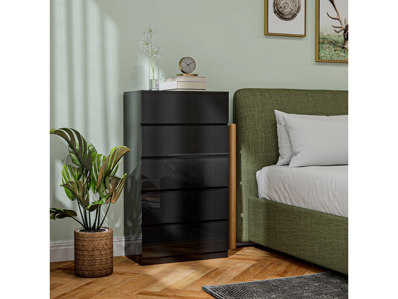  Commode en bois à 5 tiroirs, meuble de chambre moderne et multifonctionnel, 55 x 34 x 100 cm, noir  - Conforama D