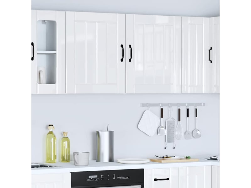 Meuble de rangement, armoires murales de cuisine lucca bois d'ingénierie blanc brillant - Conforama D