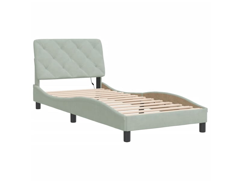  Lit simple- lit adulte -  cadre de lit avec led sans matelas gris clair 80x200 cm velours  - Conforama B