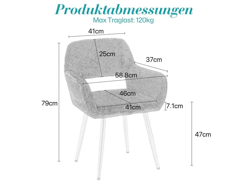  Fauteuil de table en fausse fourrure - 59x46x79 cm - fauteuil rembourré pieds métal effet bois - rose  - Conforama E