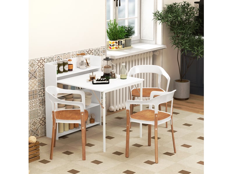  Table à manger pliante blanche 3 places avec rangements intégrés, style industriel pour petits espaces  - Conforama B