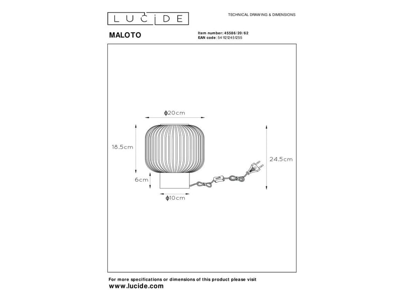 Lampe de table diam. 20 cm 1xe27 40w ambre -lucide - maloto  - Conforama E