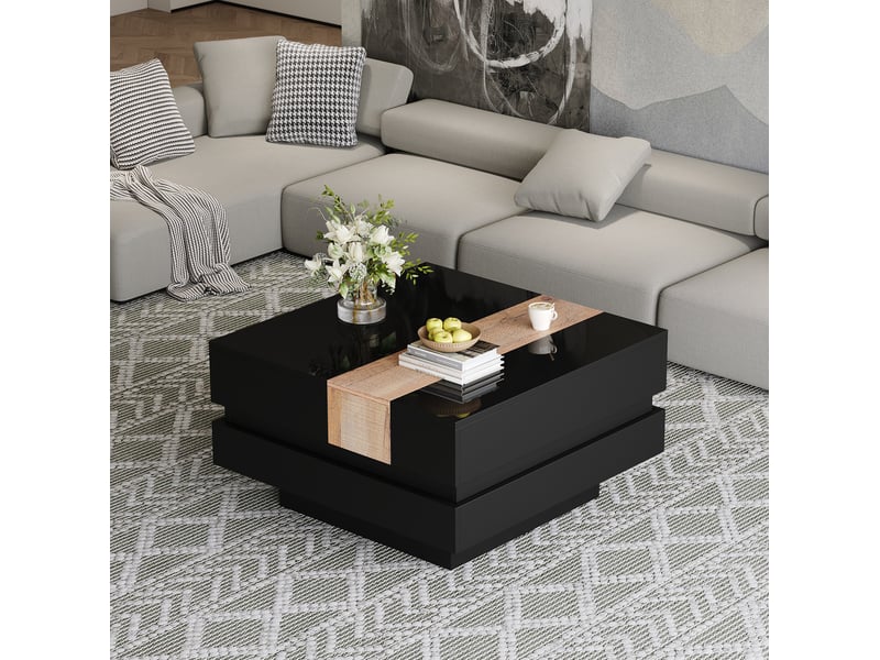  Table basse carrée 70 x 70 cm à plateau coulissant avec rangement noir  - Conforama E