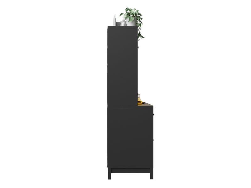  Vaisselier buffet haut de cuisine noir 4 portes et 4 tiroirs, meuble de rangement avec led rgb, mdf, 140 cm  - Conforama R