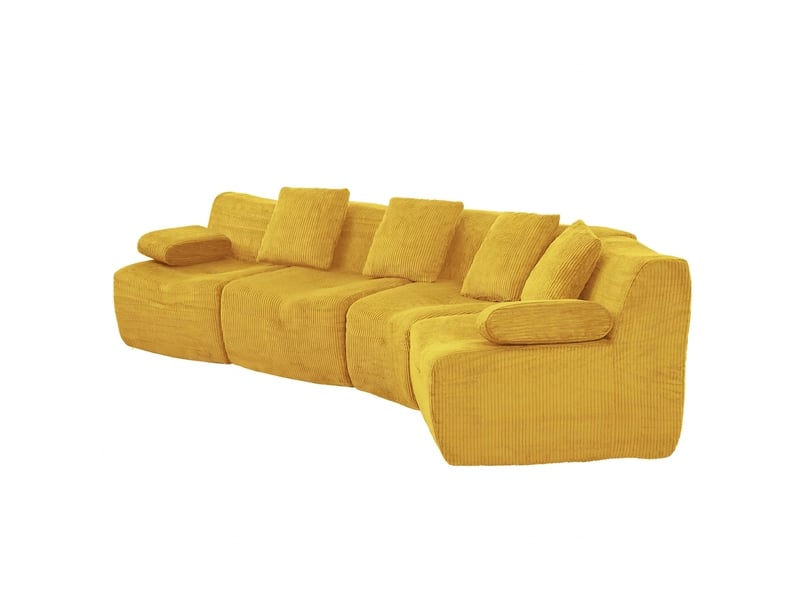  Canapé modulable 4 places en velours côtelé sans montage requis canapé jaune vif  - Conforama A