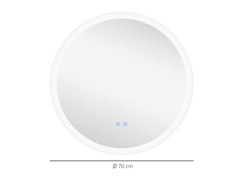 Miroir rond lumineux led de salle de bain ø 70 cm mural éclairage interrupteur tactile système antibuée 35w blanc argent - Conforama C