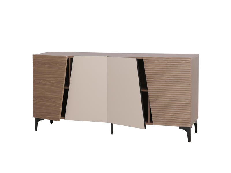  Buffet hwc-q83, commode, portes à structure 3d, compartiments de rangement, mdf mélaminé, 80 x 160 x 42 cm - aspect noyer clair  - Conforama A