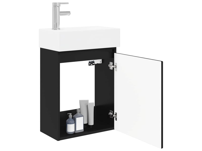  Meuble de rangement salle de bain avec robinet noir 45.5x22.5x84 cm shl9736  - Conforama C