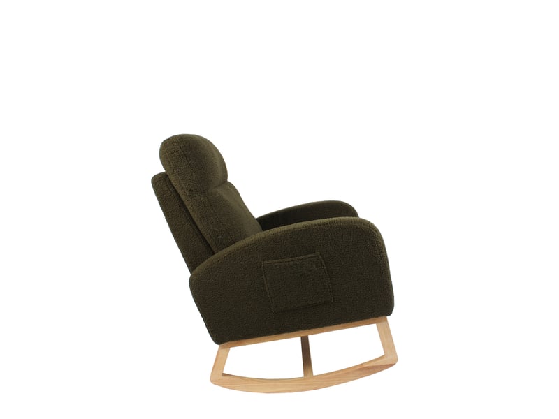  Rocking-chair à dossier haut avec assise ergonomique et poche latérale en tissu teddy vert, 75 × 63 × 104 cm  - Conforama C