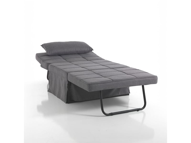 Pouf convertible en chaise longue en tissu gris pate  - Conforama C